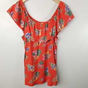 Old Navy Womens Off Shoulder Blouse Hawaiian Tropical Print Top Size Small
